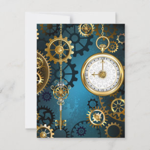 Türkis-Steampunkirche Hintergrund mit Gears Save The Date