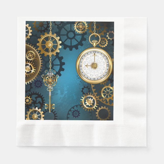 Türkis-Steampunkirche Hintergrund mit Gears Serviette (Vorderseite)