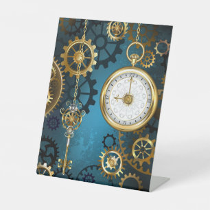 Türkis-Steampunkirche Hintergrund mit Gears Sockelschild