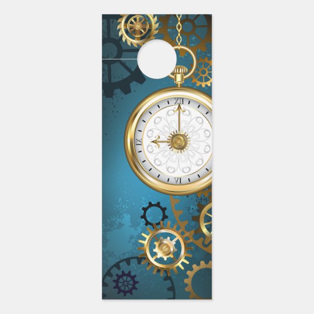 Türkis-Steampunkirche Hintergrund mit Gears Türanhänger (Vorderseite)