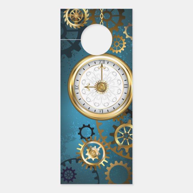 Türkis-Steampunkirche Hintergrund mit Gears Türanhänger (Vorderseite)