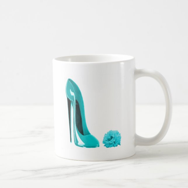 Türkis-Stilett-Schuh und Rose Tasse (Rechts)