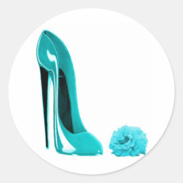 Türkis Stiletto Schuhe und Rose Runder Aufkleber