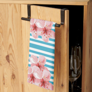 Türkis Stripe Hibiskus Blume Handtuch