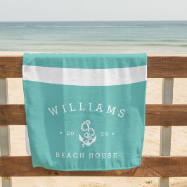 Türkis Stripe Personalisiert Beach House Strandtuch