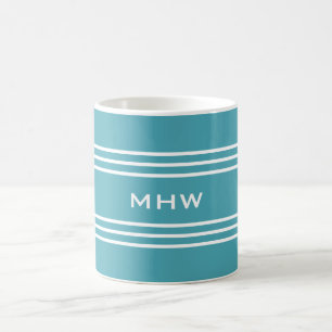 Türkis Stripes kundenspezifische Monogramm-Tassen Kaffeetasse