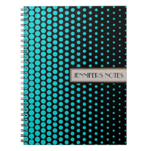 Türkis Techno Dots Elegantes Schwarzes Notizblock