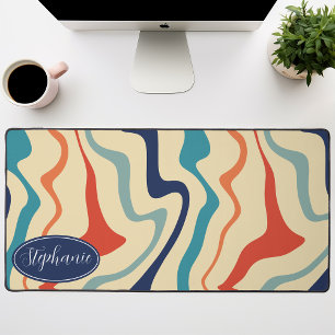 Türkis, Terrakotta und Navy Retro Groovy Wellen Schreibtischunterlage