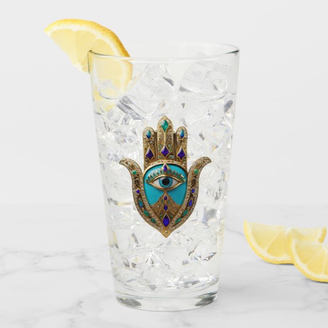 Türkis Third Eye Hamsa Glas (Vorderseite Ice)