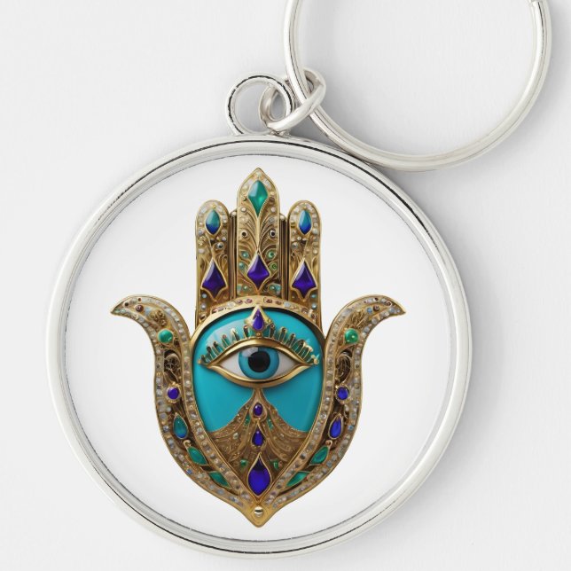 Türkis Third Eye Hamsa Schlüsselanhänger (Vorne)