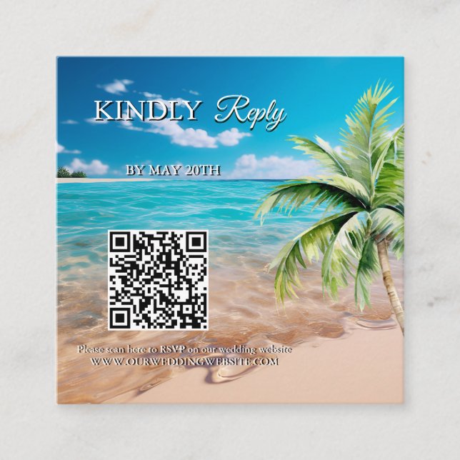 Türkis Tide Tropical Beach Hochzeit QR Code UAWG Begleitkarte (Vorderseite)
