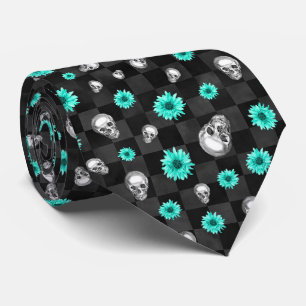Türkis-Totenköpfe und Sonnenblumen-Serie Design 7 Krawatte