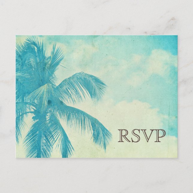 Türkis tropischer Palm Tree Wedding RSVP Einladungspostkarte (Vorderseite)