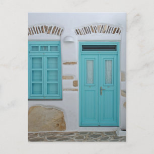 Türkis Tür - Kykladische Architektur Postkarte