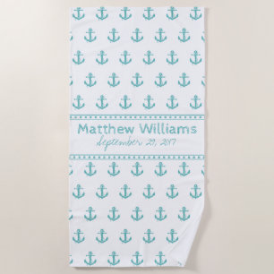 Türkis-Türkis Anchor Custom Beach Handtuch