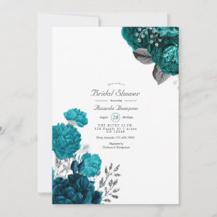 Türkis - Türkis und Silber Floral Brautparty Einladung