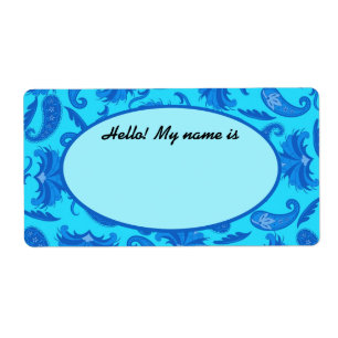 Türkis u. blauer Paisley-Namensschild-Aufkleber