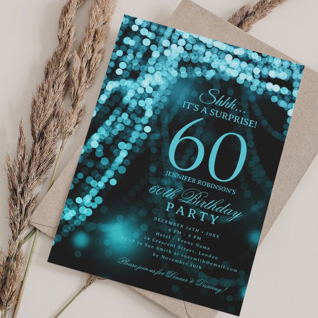 Türkis | Überraschende 60. Geburtstagsfeier  Einladung (Turquoise | Surprise 60th Birthday Party Invitation)