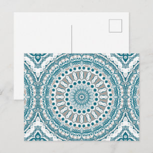 Türkis und Beige Küsten-Mandala-Muster Postkarte