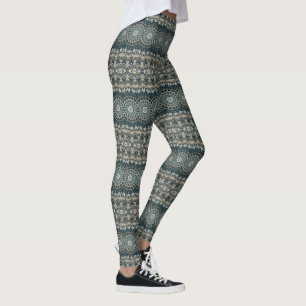 Türkis- und Beigefarbenes Mandala-Musterdesign Leggings
