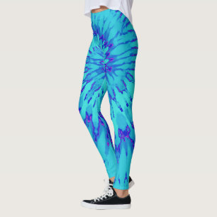 Türkis und Blau mit Magenta Spirale Gefärbte Krawa Leggings