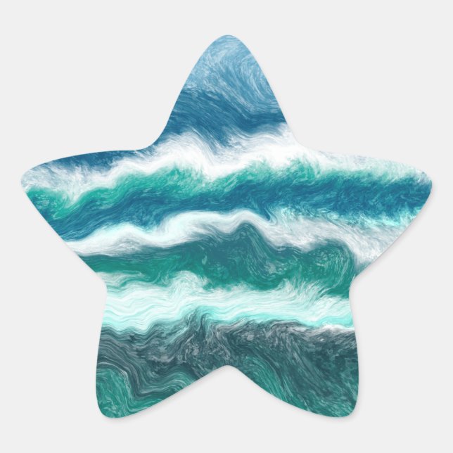 Türkis und Blaue Meereswellen Stern-Aufkleber (Vorderseite)