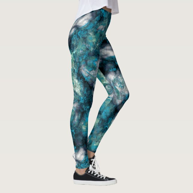 Türkis und Blauer Marmor Abstrakt Leggings (Rechts)