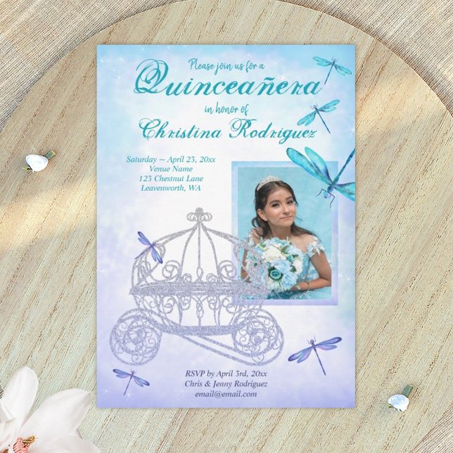 Türkis und Blauer Transport Quinceañera Einladung (light blue and turquoise quinceanera invitations)