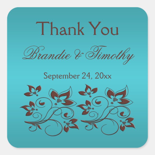 Türkis und brauner Platz Vielen Dank für Ihr Aufkl Quadratischer Aufkleber (Vorderseite)