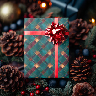 Türkis und Burgunder Kariert – Elegante Feiertage Geschenkpapier