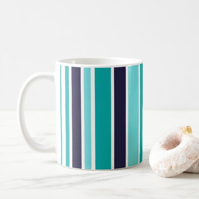 Türkis und dunkelblau gestreift kaffeetasse (Mit Donut)
