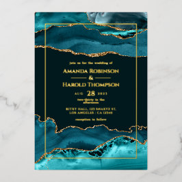 Türkis und Gold Agate Hochzeitsfoil Einladung