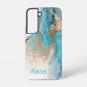 Türkis und Gold Alcohol Tinte Samsung Galaxy Gehäu Hülle