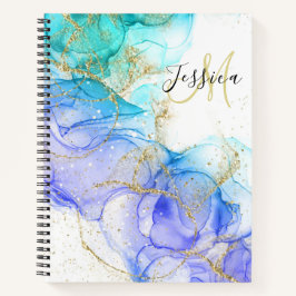 Türkis und Gold Alkohol Tinte & Name Notizbuch