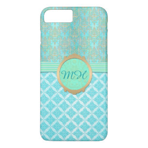 Türkis und Gold Damask Custom Monogram Muster Case-Mate iPhone Hülle