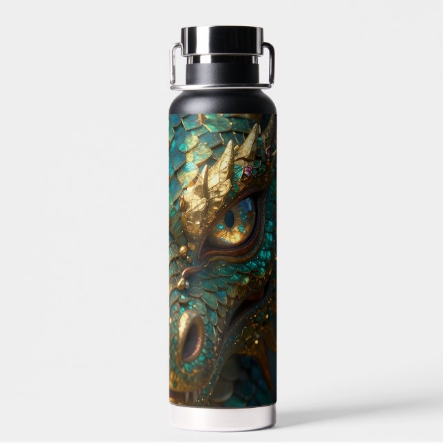 Türkis- und Gold-Drachengesicht Trinkflasche (Rückseite)