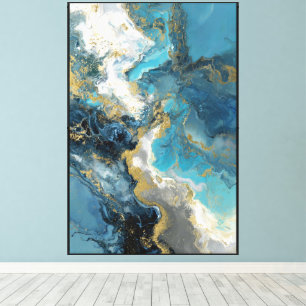 Türkis- und Gold-Fluid-Stone-Abstraktkunst Leinwanddruck