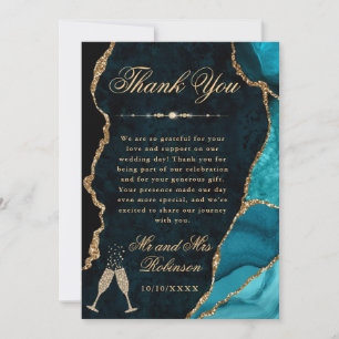 Türkis und Gold Glitter Achat- & Marmor-Hochzeit Dankeskarte