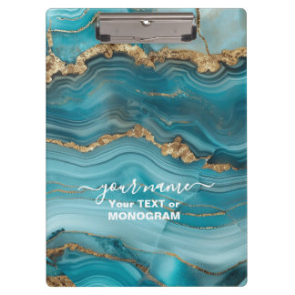 Türkis und Gold Glitzer Agate Klemmbrett