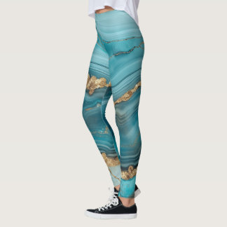 Türkis und Gold Glitzer Agate Leggings