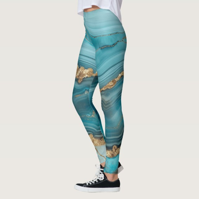 Türkis und Gold Glitzer Agate Leggings (Links)