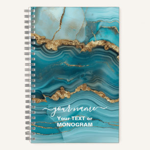 Türkis und Gold Glitzer Agate Notizbuch