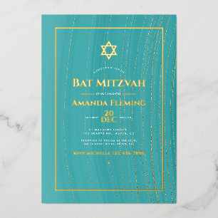 Türkis und Gold Imitate Agate Bat Mitzvah Foto Fu Folieneinladung