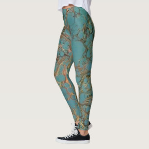 Türkis und Gold, marmoriert. Leggings