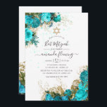 Türkis und Gold Vintage Flora Bat Mitzvah Einladung<br><div class="desc">Türkisfarbene und goldfarbene,  schimmernde Blume flederten die Mitzvah-Einladung mit eleganter Handschrift-Typografie.</div>