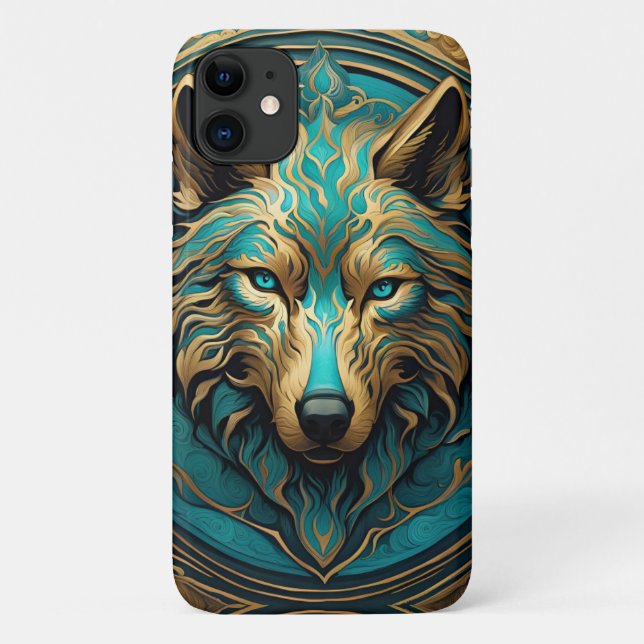 Türkis und Gold Wolf Case-Mate iPhone Hülle (Rückseite)