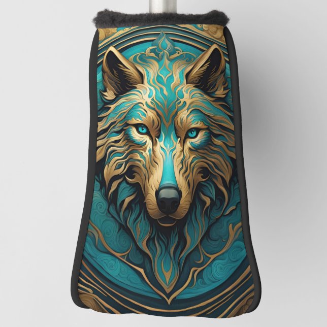 Türkis und Gold Wolf Golf Headcover (Rotieren 90)