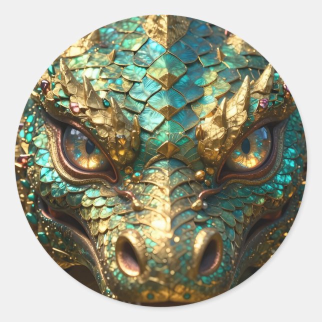 Türkis- und Golddrache  Runder Aufkleber (Vorderseite)