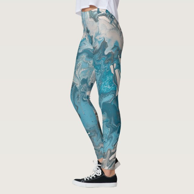 Türkis- und Grau-Acryl-Pur mit lackiertem Marmor Leggings (Links)