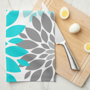 Türkis und Grau-Chrysanthemen Blumenmuster Handtuch